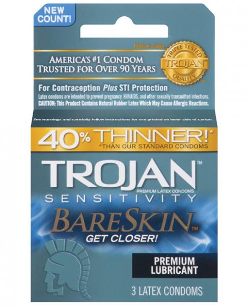 Preservativos de látex Trojan Bareskin Thinner (paquete de 3)