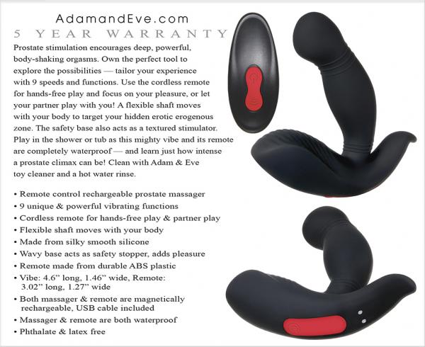 Adam's Remote Control Prostate Massager 9 Functions Usb Rechargeable Silicone Waterproof