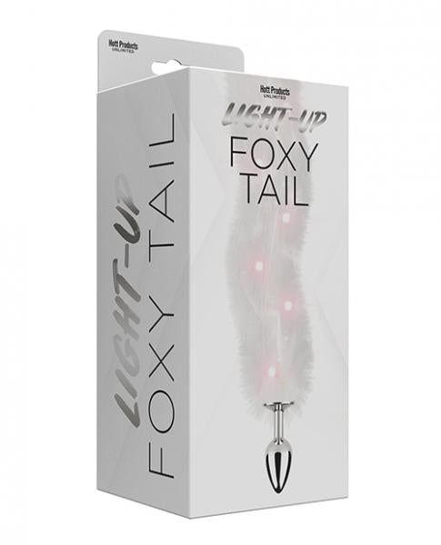 Plug anal de piel sintética con luz Foxy Tail - Blanco