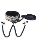 Spartacus Faux Leather Collar & Leash Black Nipple Clamps Gold