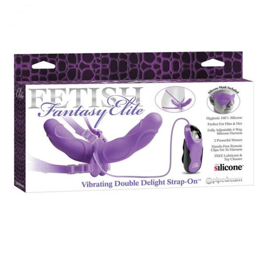 Elite Vibrating Double Delight Strap On 10 Pulgadas - Púrpura