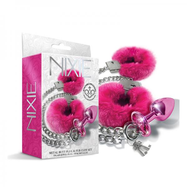 Nixie Metal Butt Plug & Furry Handcuff Set