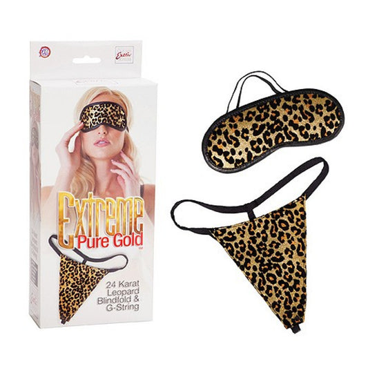 Extreme Pure Gold - Leopard Blindfold & G-string, Gold