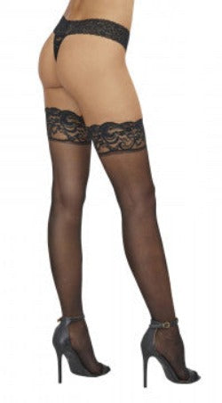 Dreamgirl Sheer Thigh-high Stockings With Silicone Lace Top