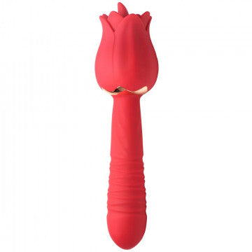 Bloomgasm Racy Rose Vibrador para Empujar y Lamer - Rojo