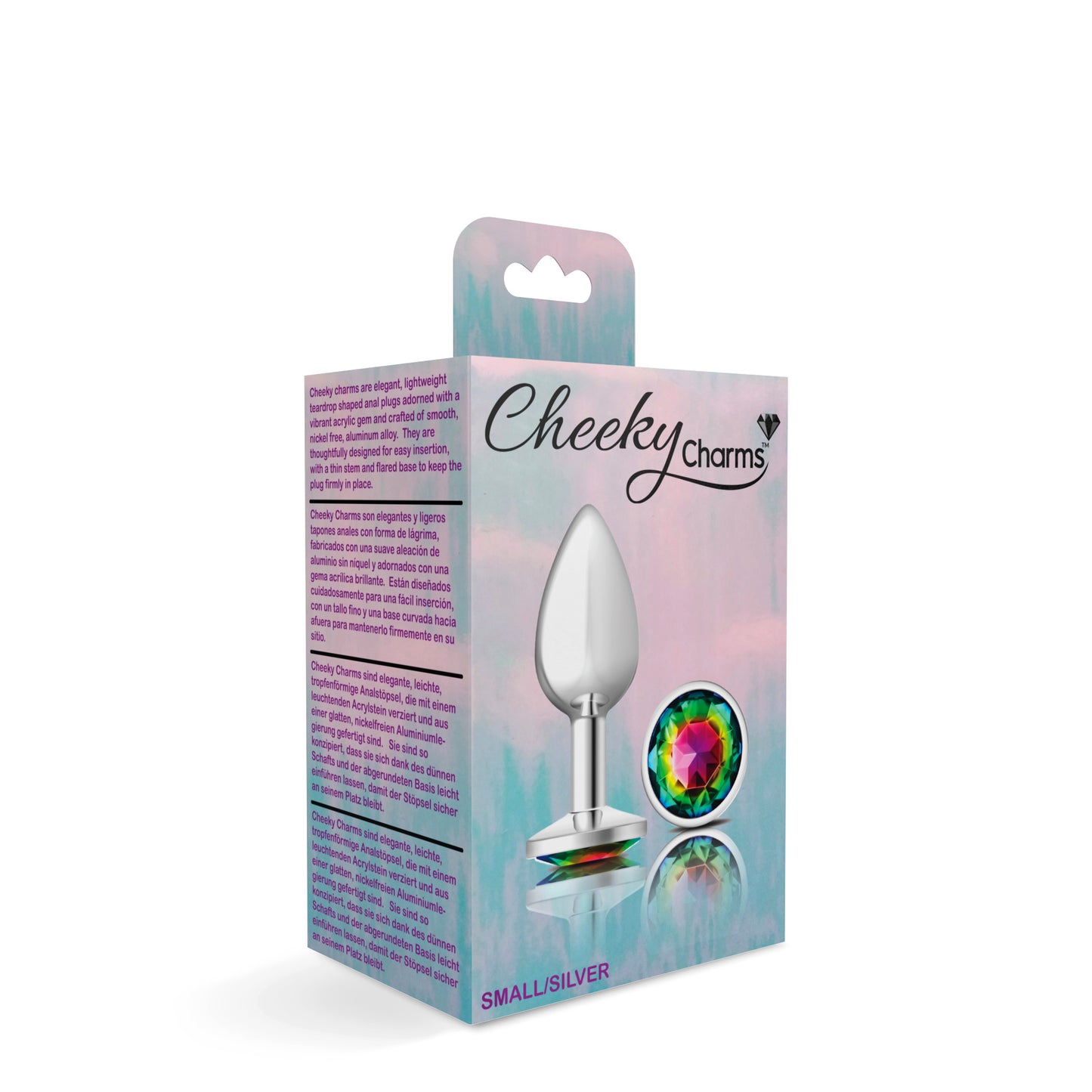 Cheeky Charms-Silver Metal Butt Plug- Round-Rainbow