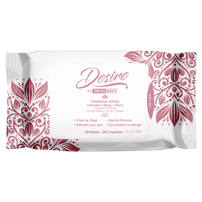 Desire By Swiss Navy Unscented Feminine Wipes 25 Ct