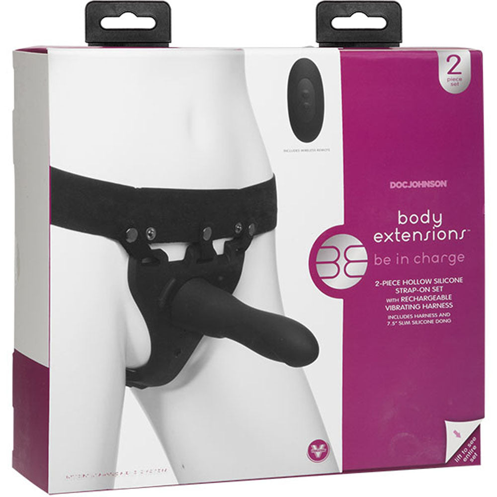 Body Extensions - Hollow Large Dong Strap-on 2-Piece Set With Clitoral Vibrator - Black