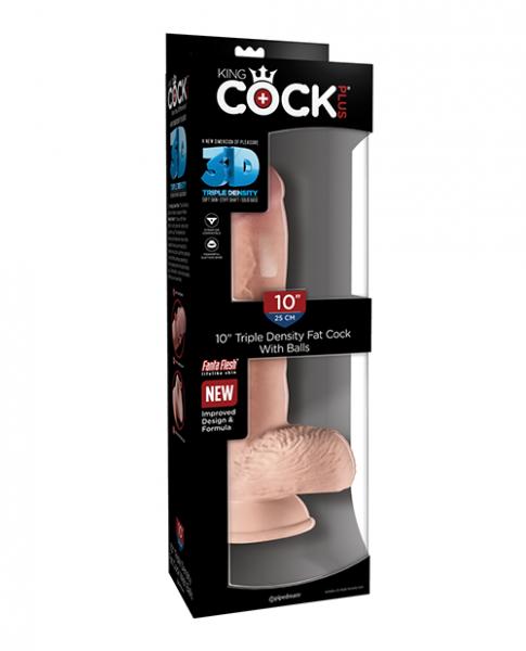 King Cock Triple Density 10 inches Fat Dildo with Balls Beige