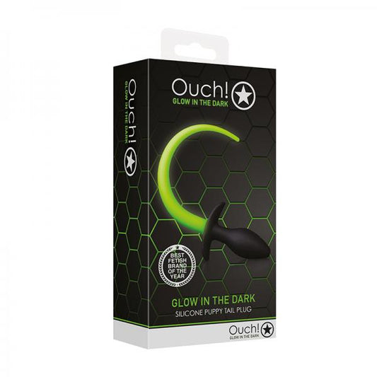 Ouch! Glow Puppy Tail Plug - Glow In The Dark - Green