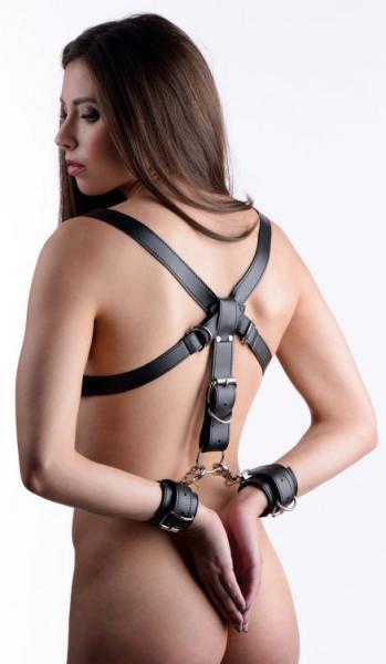 Deluxe Thigh Sling With Wrist Cuffs Black Leather