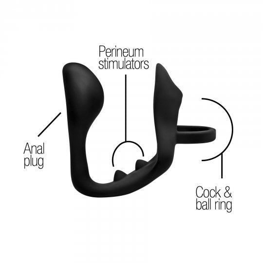 Excursion Silicone Triple Stim Anal Plug with Cock and Ball Ring