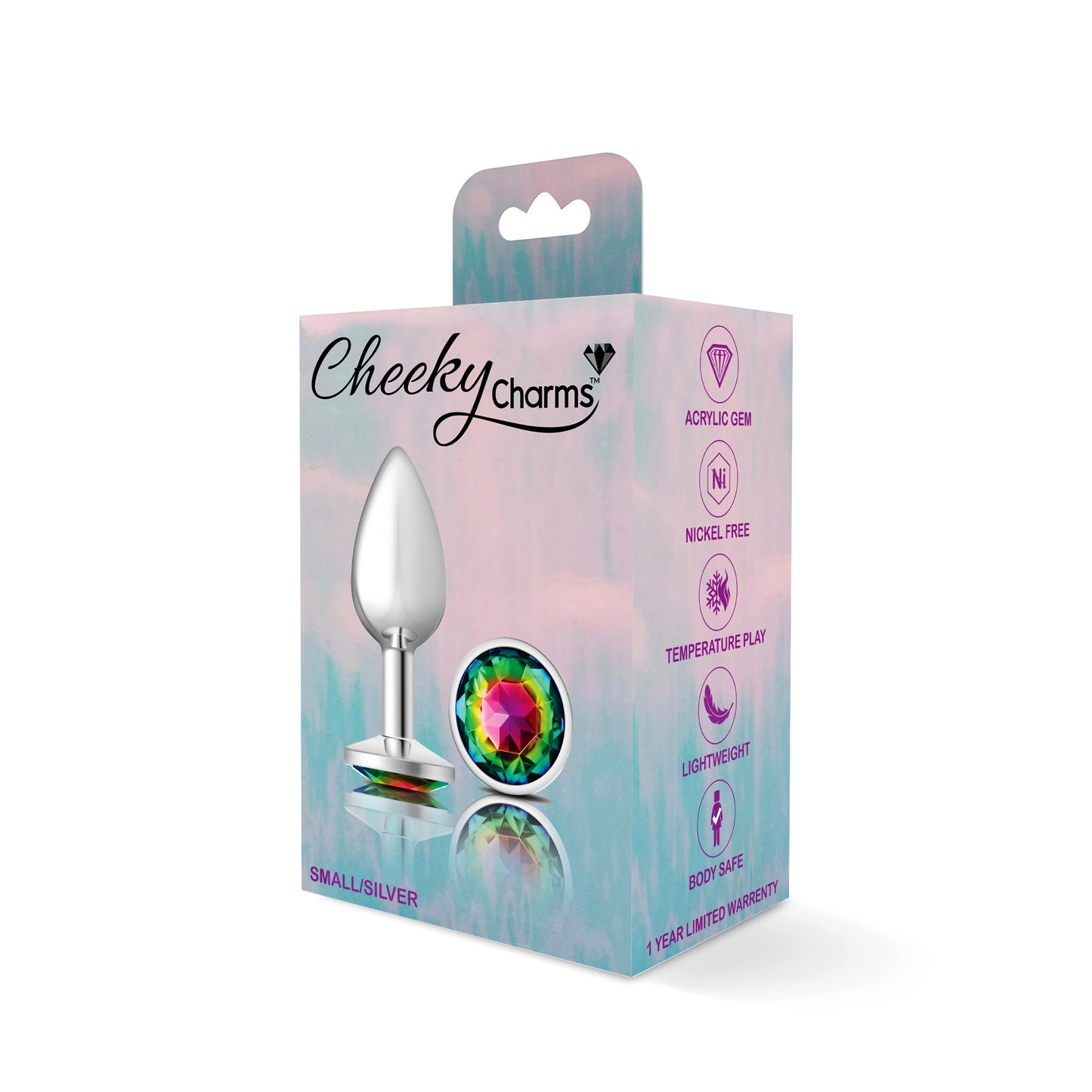 Cheeky Charms-Silver Metal Butt Plug- Round-Rainbow