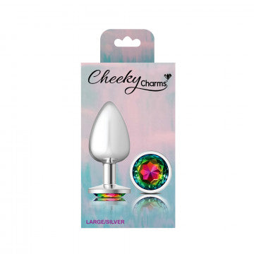 Cheeky Charms-Silver Metal Butt Plug- Round-Rainbow