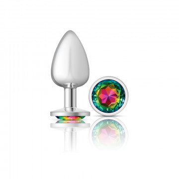 Cheeky Charms-Plug anal de metal plateado- Redondo-Arco iris