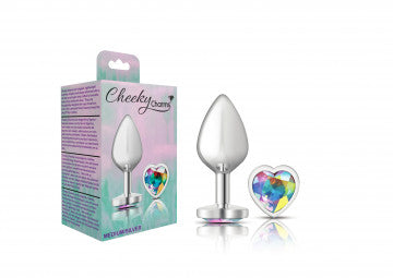 Cheeky Charms-Silver Metal Butt Plug- Heart-Clear
