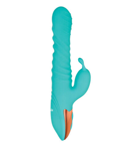 A&E Heat Me Up Warming Rabbit Thruster Silicone Rechargeable Aqua