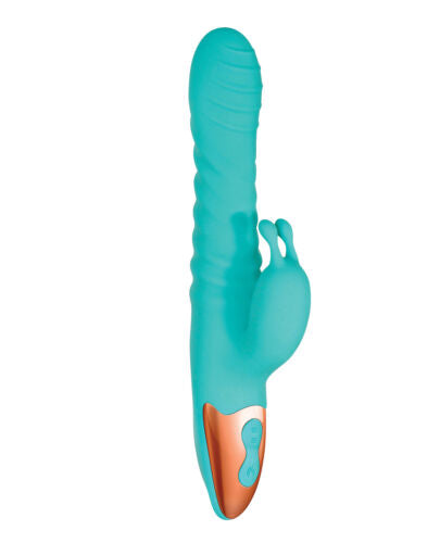 A&E Heat Me Up Warming Rabbit Thruster Silicone Rechargeable Aqua